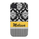 Yellow Black Damask Stripes Your Name