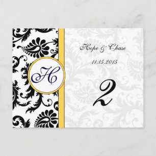Yellow & Black Damask Swirls Table Number Cards