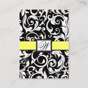 Yellow & Black Damask Wedding Reception Cards