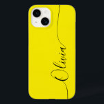 Yellow Black Elegant Calligraphy Script Name Case-Mate iPhone 14 Case<br><div class="desc">Yellow Black Elegant Calligraphy Script Custom Personalised Name iPhone 14 Smart Phone Cases features a modern and trendy simple and stylish design with your personalised name in elegant hand written calligraphy script typography on a yellow background. Designed by ©Evco Studio www.zazzle.com/store/evcostudio</div>
