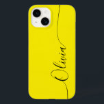 Yellow Black Elegant Calligraphy Script Name Case-Mate iPhone 14 Case<br><div class="desc">Yellow Black Elegant Calligraphy Script Custom Personalised Name iPhone 14 Smart Phone Cases features a modern and trendy simple and stylish design with your personalised name in elegant hand written calligraphy script typography on a yellow background. Designed by ©Evco Studio www.zazzle.com/store/evcostudio</div>