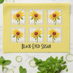 Yellow Black-eyed Susan Floral Photography Blocks Tea Towel