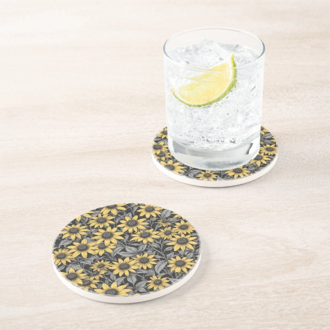 Yellow Black-Eyed Susan flower pattern Coaster (Side)
