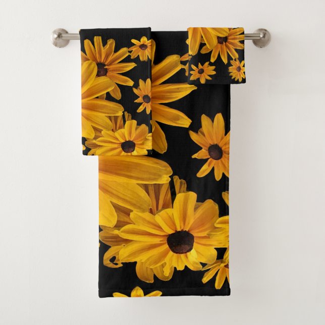 Yellow Black Eyed Susan Flowers Floral Towel Set (Insitu)