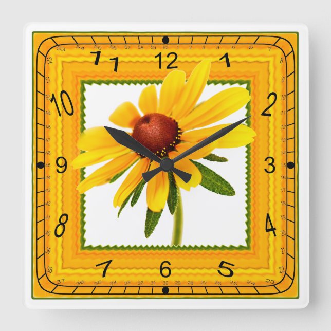 Yellow Black-Eyed Susan in Square Frame Wall Clock (Front)