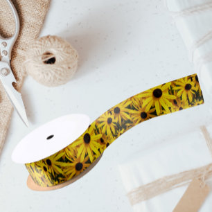 Yellow Black Eyed Susans Floral Satin Ribbon
