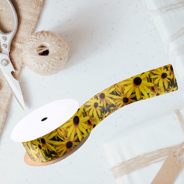 Yellow Black Eyed Susans Floral Satin Ribbon (In Situ)