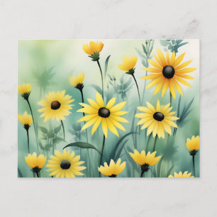 Yellow Black Eyed Susans on Green Background Postcard
