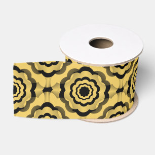 Yellow Black Flower Seamless Pattern Grosgrain Ribbon