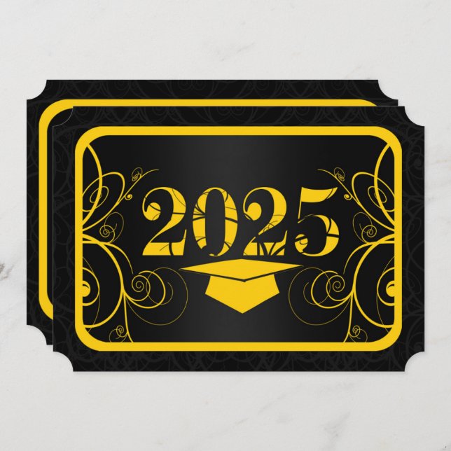 Yellow & Black Frame Graduation Party Invitation (Front/Back)