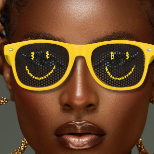 Yellow & Black Fun Happy Smiling Smile Face Retro Sunglasses