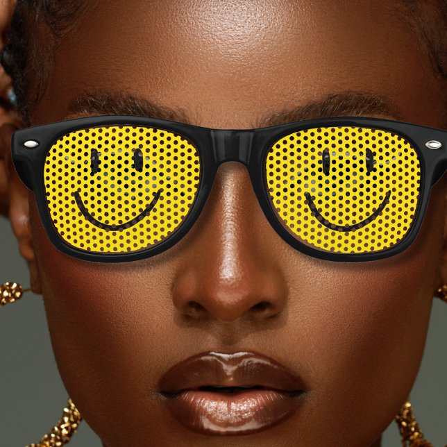 Yellow & Black Fun Happy Smiling Smile Face Retro Sunglasses (black and yellow smiling face retro sunglasses)