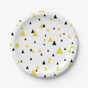 Yellow & Black Geometric Pattern Personalized Paper Plate