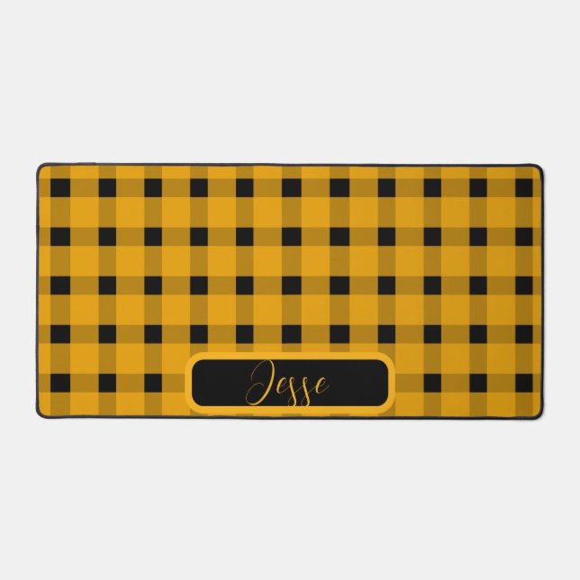 Yellow Black Gingham Pattern Desk Mat (Front)
