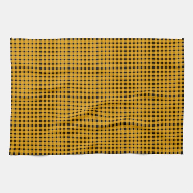 Yellow Black Gingham Pattern Tea Towel (Horizontal)