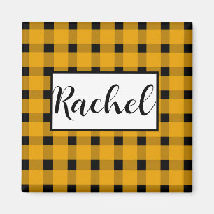 Yellow Black Gingham Personalised  Magnet