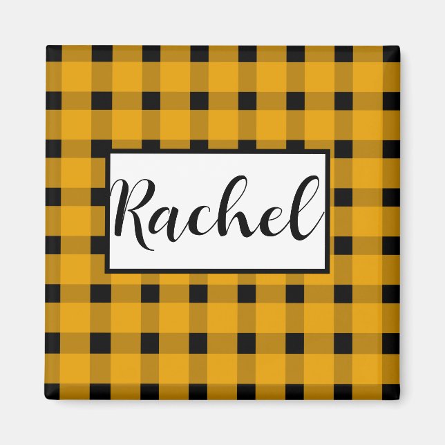Yellow Black Gingham Personalised  Magnet (Front)