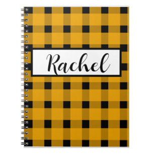 Yellow Black Gingham Personalised Notebook