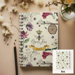 Yellow, Black & Gold Queen Bee, Crown & Scroll Notebook