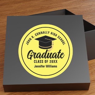 Yellow Black Graduate Personalised Graduation Classic Round Sticker