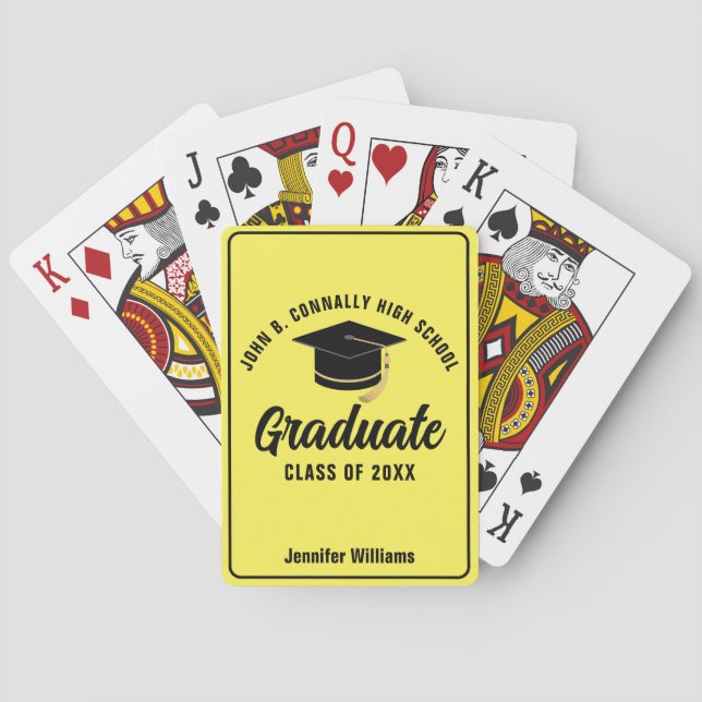 Yellow Black Graduate Personalised Graduation Playing Cards (Back)