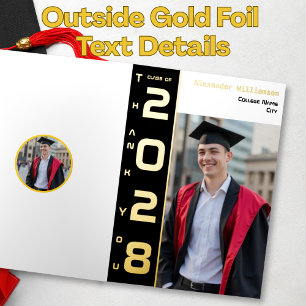 Yellow Black Graduation Photo Thank You Gold Foil Greeting Card