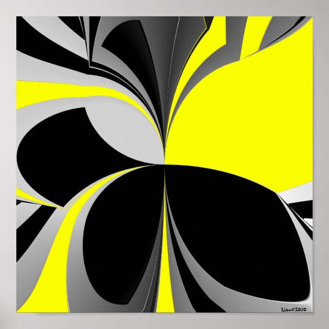 Yellow Black Grey Abstract Poster (Front)