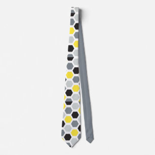 Yellow, Black & Grey Hexagon Pattern Men's Tie