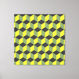 Yellow Black Grey Isometric Cube Pattern Canvas Print