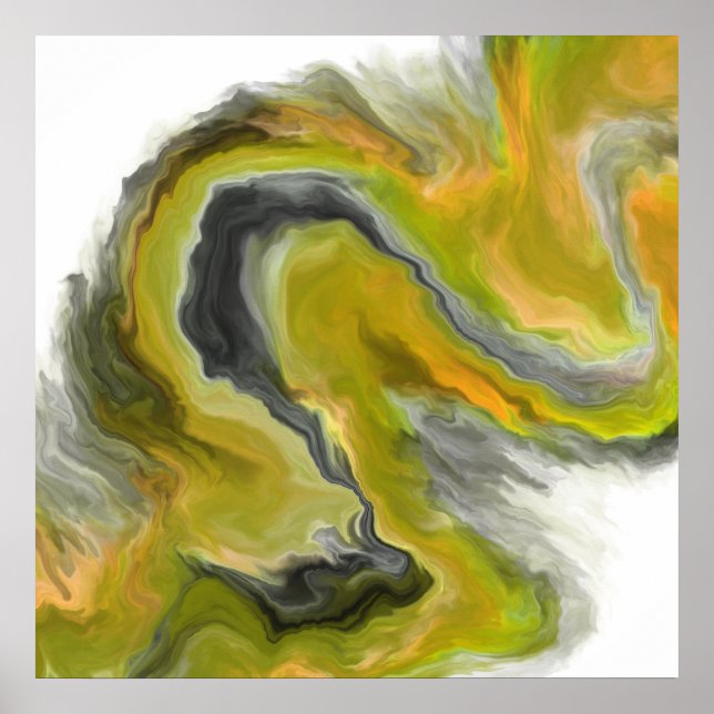 Yellow Black Grey Jewel Tone Fluid Art Painting Poster (Front)