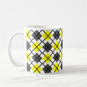 Yellow, Black, Grey on White Argyle Print Mug
