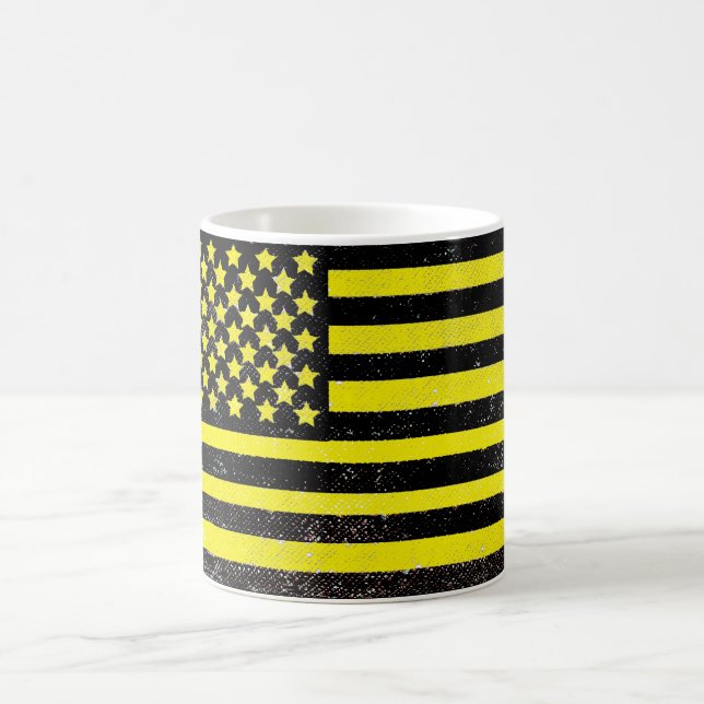 Yellow black grunge American flag Coffee Mug (Center)