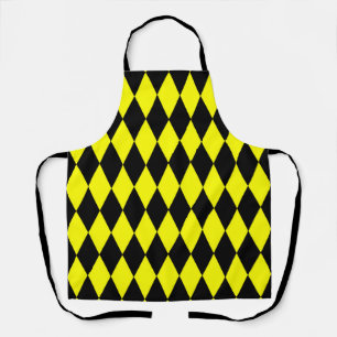 Yellow Black Harlequin Diamonds Checkers Design  Apron
