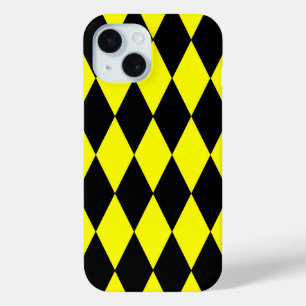 Yellow Black Harlequin Diamonds Checkers Design iPhone 15 Case