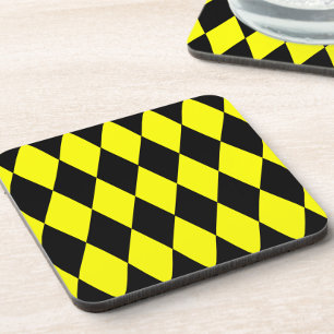 Yellow Black Harlequin Diamonds Checkers Design  Coaster