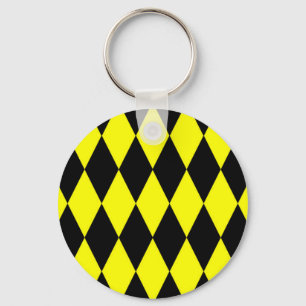 Yellow Black Harlequin Diamonds Checkers Design Key Ring