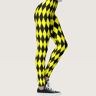 Yellow Black Harlequin Diamonds Checkers Design Leggings
