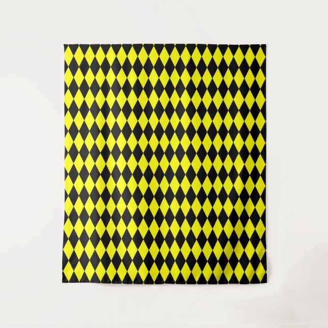 Yellow Black Harlequin Diamonds Checkers Design  Tapestry (Front)