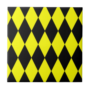 Yellow Black Harlequin Diamonds Checkers Design  Tile
