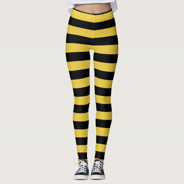yellow black honeybee stripes pattern tights (Front)