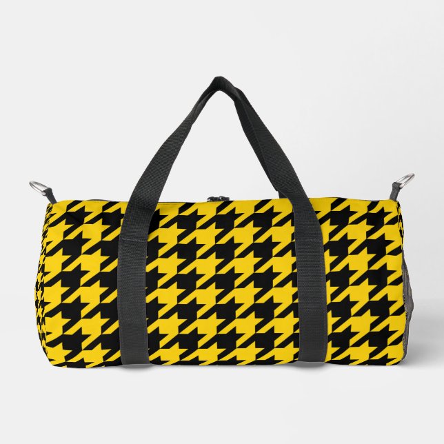 Yellow Black Houndstooth Check Duffle Bag (Front)
