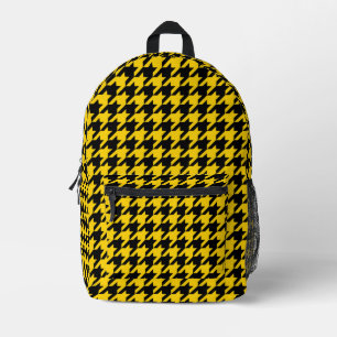 Yellow Black Houndstooth Check Printed Backpack