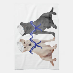 Yellow & Black Labrador Retrievers Tea Towel