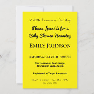 Yellow Black Little Princess Baby Shower Invitation