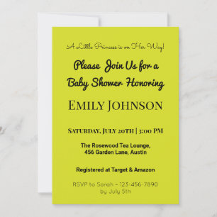 Yellow Black Little Princess Baby Shower Invitation