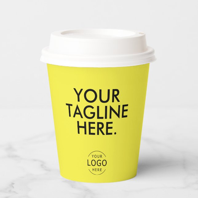 Yellow Black Logo QR Code Company Swag Paper Cups (Front)