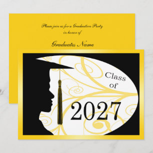 Yellow/Black Man Silhouette 2027 Graduation Party Invitation