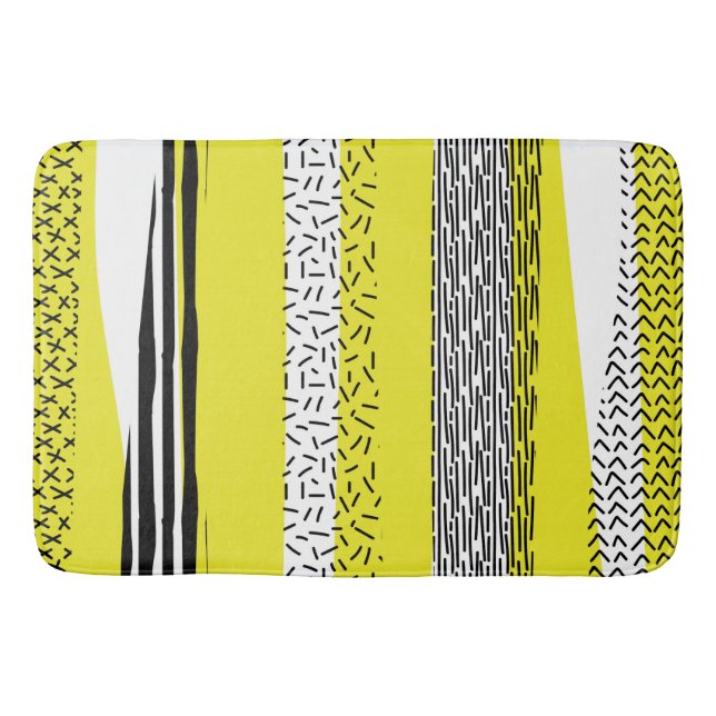 Yellow & Black Mix Geometric Pattern Bath Mat (Front)