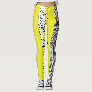Yellow & Black Mix Geometric Pattern Leggings