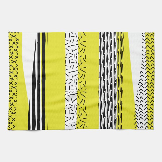 Yellow & Black Mix Geometric Pattern Tea Towel (Horizontal)